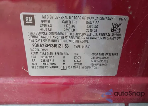 2018 Chevrolet Equinox Lt из США, поврежденный, VIN 2GNAXSEV3J6121153